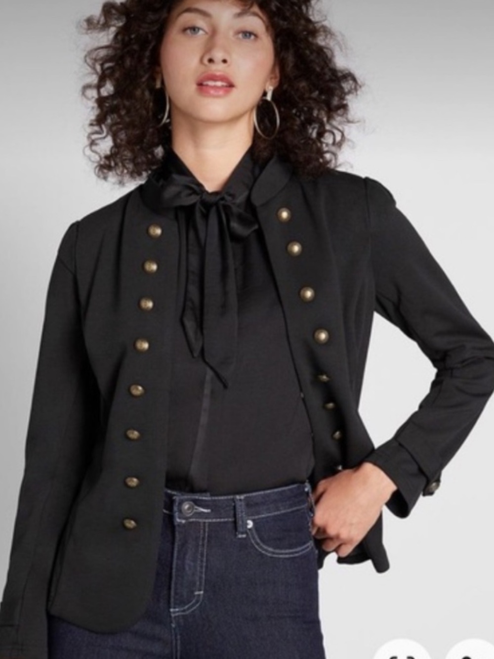 Modcloth Black Military Style Jacket Size XS with‎ Brass Buttons Twee Style